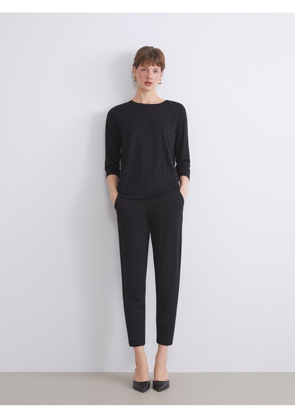 Yeni Sezon Bisiklet Yaka Taşlı Bluz modelleri