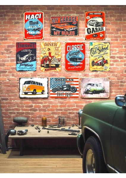 Zamanda Yolculuk: Retro Otomobil Temalı 10 Adet (13CMX17CM) Mdf Tablo ile Nostaljiyi Yakala! Kafe, Iş Yeri, Ev Dekorasyonunuza Ruh Katan Dekoratif Hediyelik Tablolar