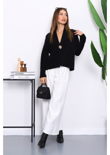 Siyah Tek Düğmeli Angora Yumoş Hırka fiyatları