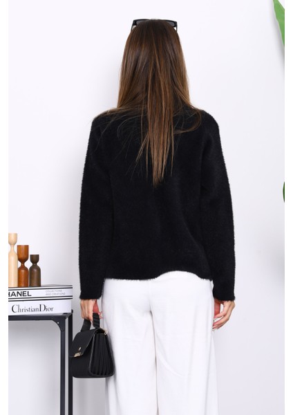 Siyah Tek Düğmeli Angora Yumoş Hırka fırsatları