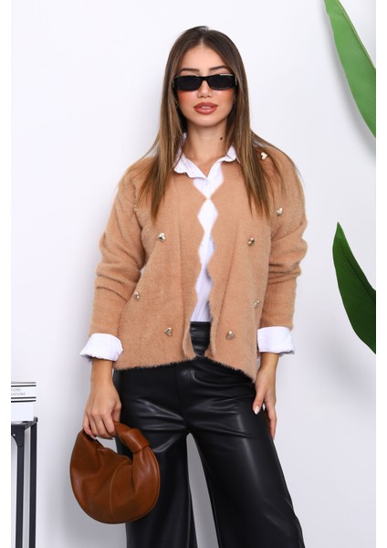 Bisküvi Düğme Detaylı Angora Yumoş Triko Hırka modelleri