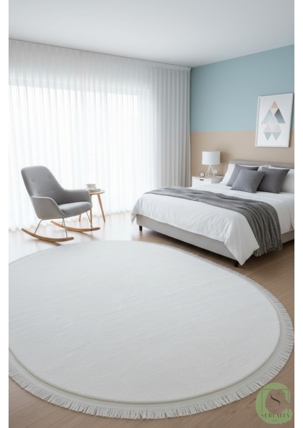 Post/peluş Yıkanabilir Kaymaz Taban Yumşacık Beyaz Oval Saçaklı Modern ve Şık Salon Oturma Odası Mutfak Çocuk Odası Koridor Antre Halısı