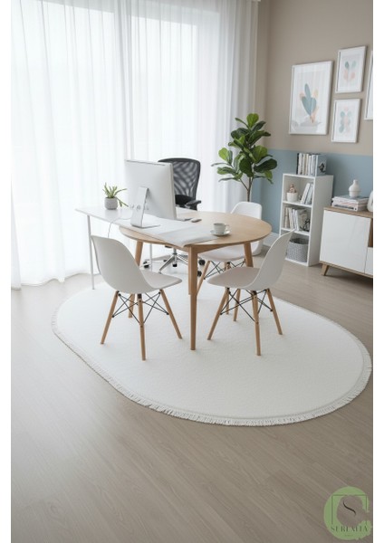 Post/peluş Yıkanabilir Kaymaz Taban Yumşacık Beyaz Oval Saçaklı Modern ve Şık Salon Oturma Odası Mutfak Çocuk Odası Koridor Antre Halısı indirimleri