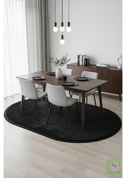 Post/peluş Yıkanabilir Kaymaz Taban Yumşacık Siyah Oval Saçaklı Modern ve Şık Salon Oturma Odası Mutfak Çocuk Odası Koridor Antre Halısı fırsatları