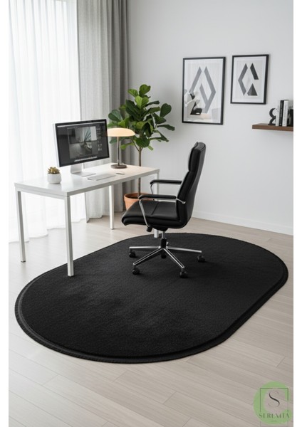 Post/peluş Yıkanabilir Kaymaz Taban Yumşacık Siyah Oval Saçaklı Modern ve Şık Salon Oturma Odası Mutfak Çocuk Odası Koridor Antre Halısı indirimleri