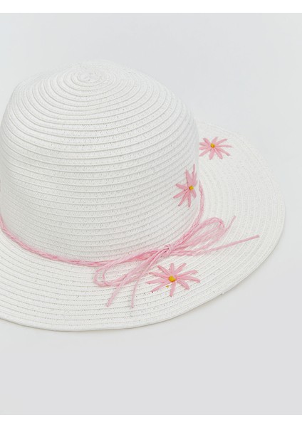 Yeni Sezon Çiçek Nakışlı Kız Çocuk Hasır Şapka modelleri