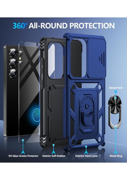 Samsung Galaxy S24 Ultra Uyumlu Ekran Koruyucu Kılıf Sürgülü Yüzüklü Standlı Darbe Emici Tank Kapak fiyatları