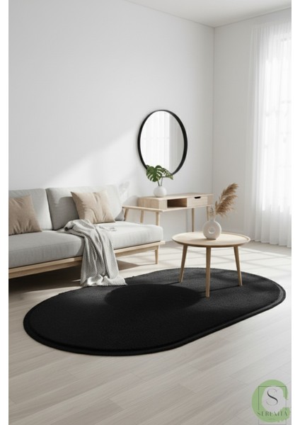 Post/peluş Yıkanabilir Kaymaz Taban Yumşacık Siyah Oval Saçaklı Modern ve Şık Salon Oturma Odası Mutfak Çocuk Odası Koridor Antre Halısı fiyatları
