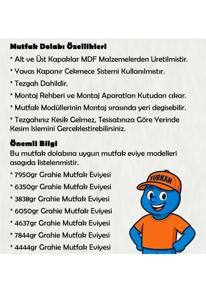 315 cm Mutfak Dolabı Mdf Kapak Tezgah Dahil YRKN315 98 modelleri