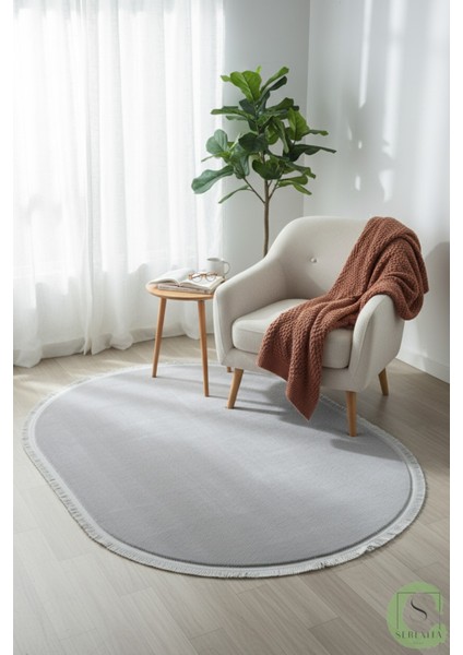 Post/peluş Yıkanabilir Kaymaz Taban Yumşacık Gri Oval Saçaklı Modern ve Şık Salon Oturma Odası Mutfak Çocuk Odası Koridor Antre Halısı indirimleri