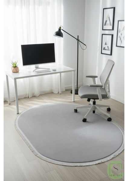 Post/peluş Yıkanabilir Kaymaz Taban Yumşacık Gri Oval Saçaklı Modern ve Şık Salon Oturma Odası Mutfak Çocuk Odası Koridor Antre Halısı