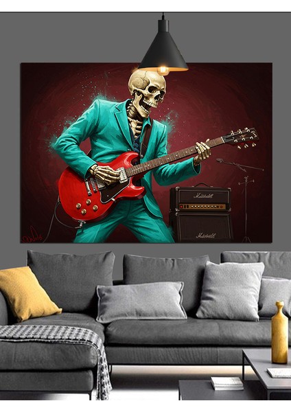 Elektro Gitar Çalan Iskelet Figürü Dekoratif Kanvas - Mdf Ahşap Tablo fırsatları