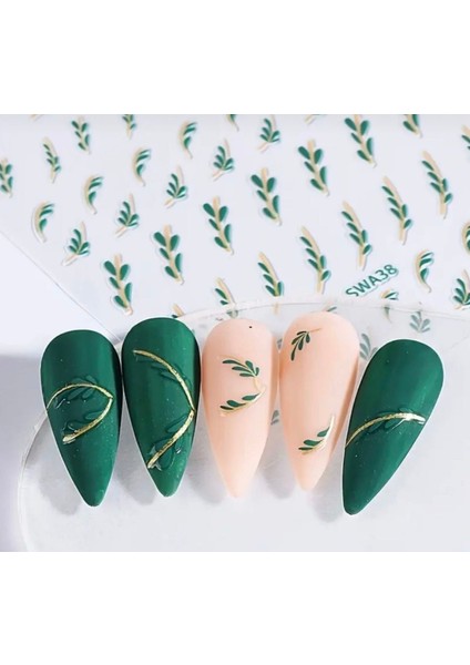 Yeşil Yapraklı Tırnak Süsleme Stickerı Nail Art Süslemeleri fiyatları
