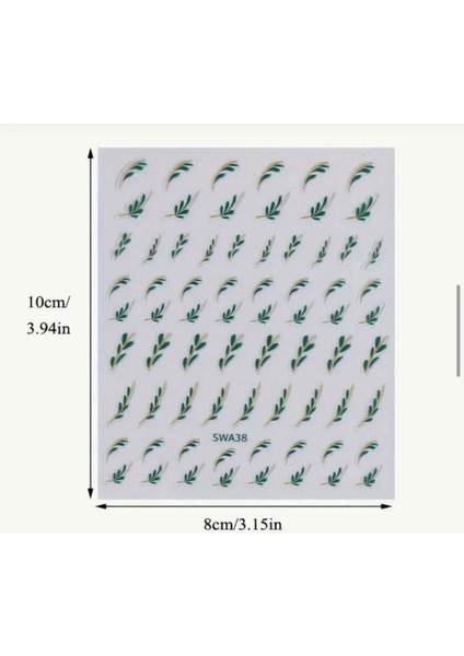 Yeşil Yapraklı Tırnak Süsleme Stickerı Nail Art Süslemeleri modelleri