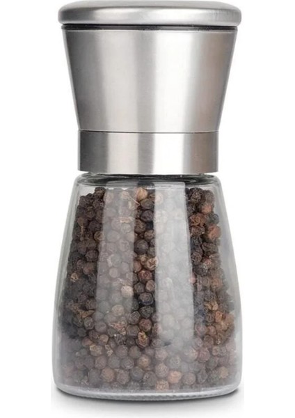 Cam Gövdeli Metal Krom Renk Kapaklı Tuz Karabiber Değirmeni Tuz Karabiber Öğütücü 10 cm 2 Adet indirimleri