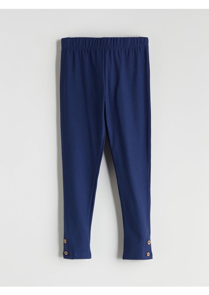 Yeni Sezon Paçası Düğme Detaylı Kız Çocuk Tayt