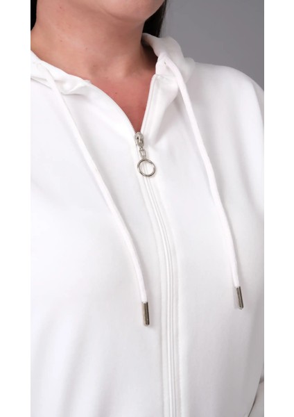 Kadın Büyük Beden Kapüşonlu Kanguru Cepli Fermuarlı Yırtmaç Detaylı %100 Pamuk Sweatshirt fiyatları