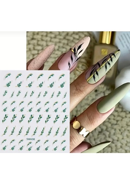 Yeşil Yapraklı Tırnak Süsleme Stickerı Nail Art Süslemeleri fırsatları