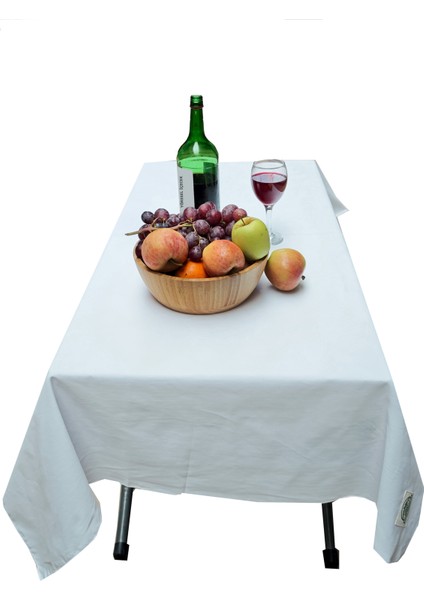 Beyaz Sade Happy Pamuklu Dokuma Çevre Dostu Kamp Karavan Masa Örtüsü 120 cm fiyatları