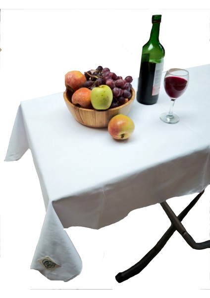 Beyaz Sade Happy Pamuklu Dokuma Çevre Dostu Kamp Karavan Masa Örtüsü 120 cm fırsatları
