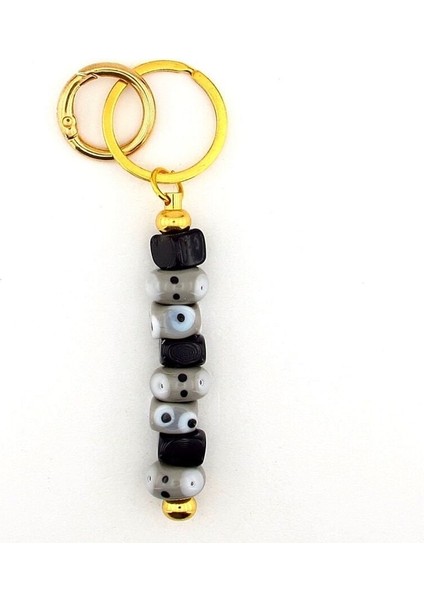 Gri Siyah Orjinal Murano Cam Nazar Boncuklu Çanta Süsü Charm Anahtarlık KY049 fırsatları