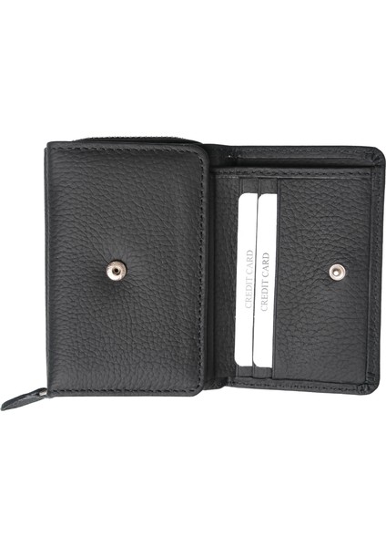 Hakiki Deri Cüzdan Siyah Kart Bölmeli Fermuarlı Çift Para Bölmeli Cüzdan Negro fiyatları