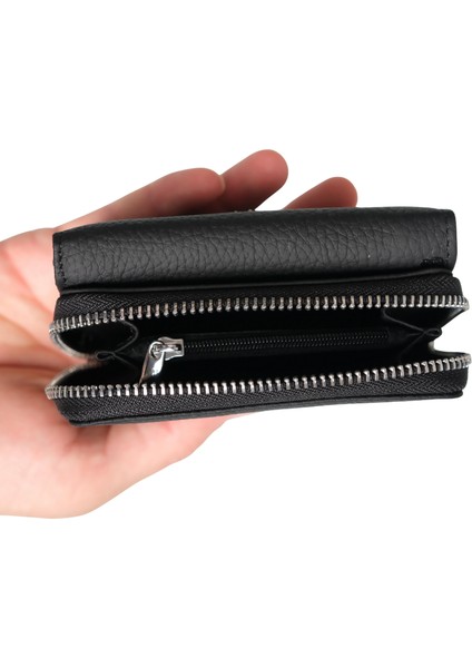 Hakiki Deri Cüzdan Siyah Kart Bölmeli Fermuarlı Çift Para Bölmeli Cüzdan Negro modelleri