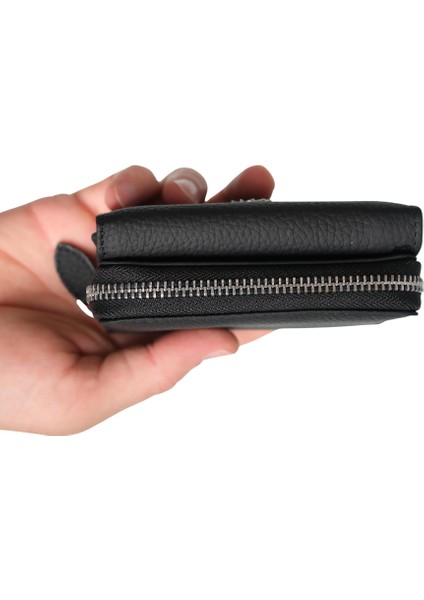 Hakiki Deri Cüzdan Siyah Kart Bölmeli Fermuarlı Çift Para Bölmeli Cüzdan Negro fırsatları