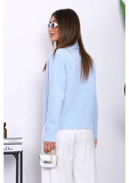 Bebe Mavi Tek Düğmeli Angora Yumoş Hırka modelleri