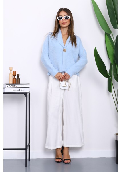 Bebe Mavi Tek Düğmeli Angora Yumoş Hırka fırsatları