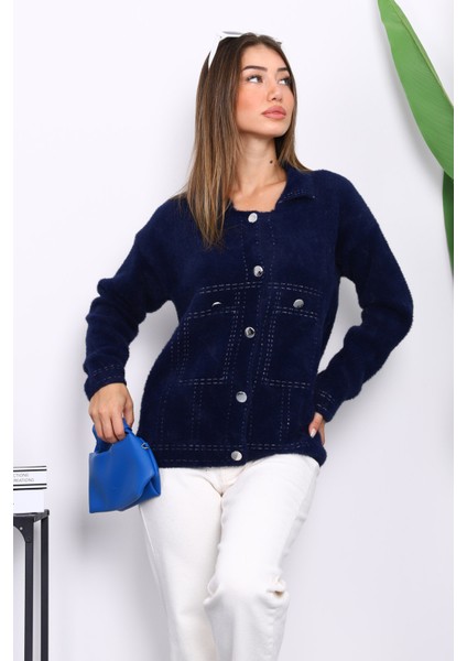 Lacivert Angora Yumoş Triko Hırka