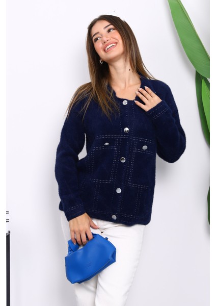 Lacivert Angora Yumoş Triko Hırka modelleri