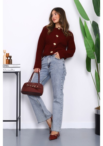 Bordo Selanik Örgülü Kısa Triko Hırka fiyatları