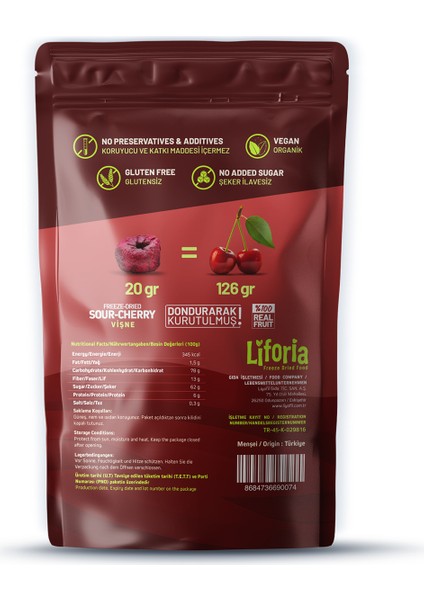Freeze Dried Tane Vişne- Dondurularak Kurutulmuş Meyve-Freeze Dry Kuru MEYVE 20GR fiyatları