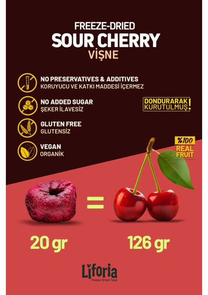 Freeze Dried Tane Vişne- Dondurularak Kurutulmuş Meyve-Freeze Dry Kuru MEYVE 20GR fırsatları