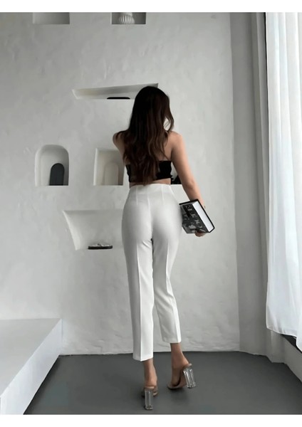 Kadın Yüksek Bel Pensli Zra Pantolon – Beyaz / Krem / Bej / Lacivert / Siyah | 36-46 Beden | Business & Ofis Kombin