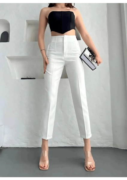 Kadın Yüksek Bel Pensli Zra Pantolon – Beyaz / Krem / Bej / Lacivert / Siyah | 36-46 Beden | Business & Ofis Kombin fiyatları