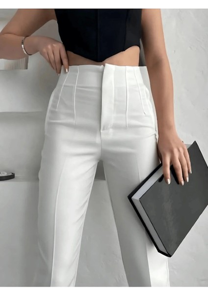 Kadın Yüksek Bel Pensli Zra Pantolon – Beyaz / Krem / Bej / Lacivert / Siyah | 36-46 Beden | Business & Ofis Kombin modelleri
