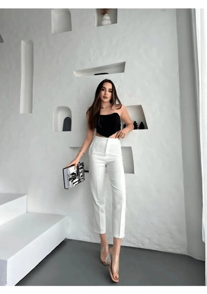 Kadın Yüksek Bel Pensli Zra Pantolon – Beyaz / Krem / Bej / Lacivert / Siyah | 36-46 Beden | Business & Ofis Kombin fırsatları