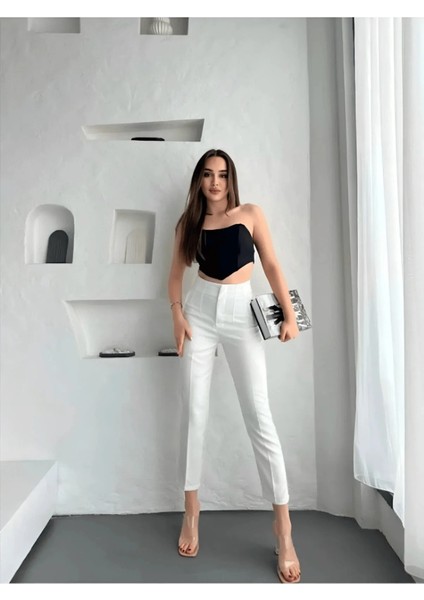 Kadın Yüksek Bel Pensli Zra Pantolon – Beyaz / Krem / Bej / Lacivert / Siyah | 36-46 Beden | Business & Ofis Kombin indirimleri