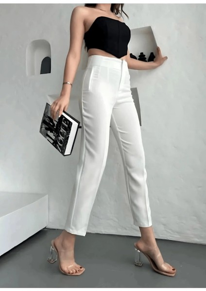 Kadın Yüksek Bel Pensli Zra Pantolon – Beyaz / Krem / Bej / Lacivert / Siyah | 36-46 Beden | Business & Ofis Kombin