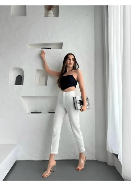 Kadın Yüksek Bel Pensli Zra Pantolon – Beyaz / Krem / Bej / Lacivert / Siyah | 36-46 Beden | Business & Ofis Kombin