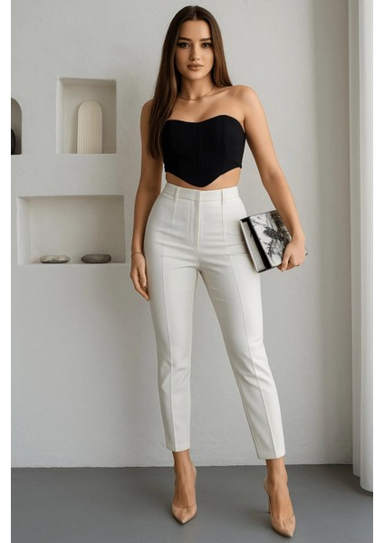 Kadın Yüksek Bel Pensli Zra Pantolon – Beyaz / Krem / Bej / Lacivert / Siyah | 36-46 Beden | Business & Ofis Kombin