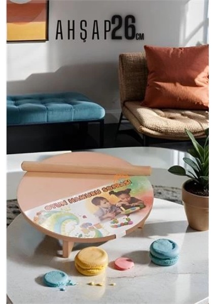 Modacar Çocuk 26 cm Ahşap Hamur Açma Masası Mini Oklava ile Oyun Hamuru Tahtası