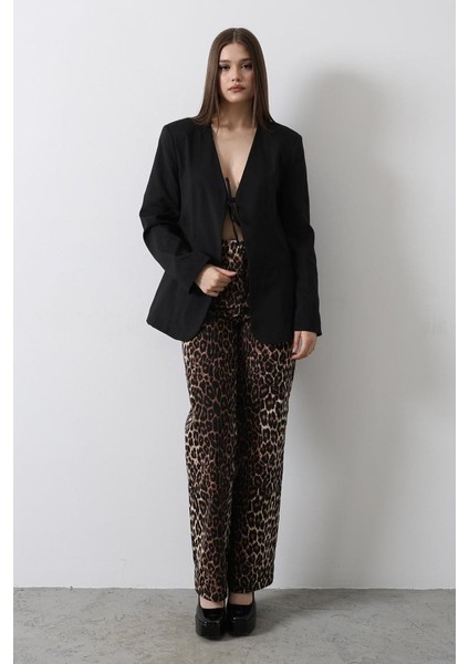 Önü Bağlamalı Blazer Ceket - Siyah