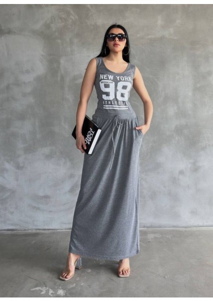 Ithal Kompak Süprem Kumaş Baskılı Maxı Boy Elbise Bluz Etek Görünümlü