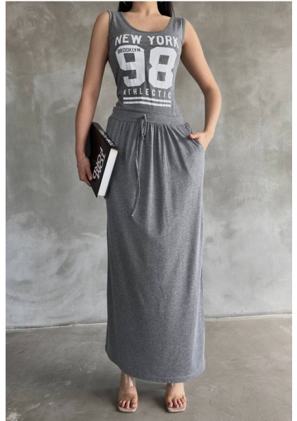 Ithal Kompak Süprem Kumaş Baskılı Maxı Boy Elbise Bluz Etek Görünümlü modelleri