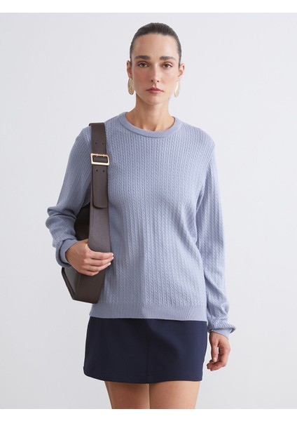 Yeni Sezon Bisiklet Yaka Kendinden Desenli Kadın Triko Kazak