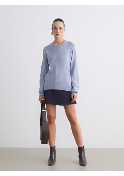 Yeni Sezon Bisiklet Yaka Kendinden Desenli Kadın Triko Kazak modelleri