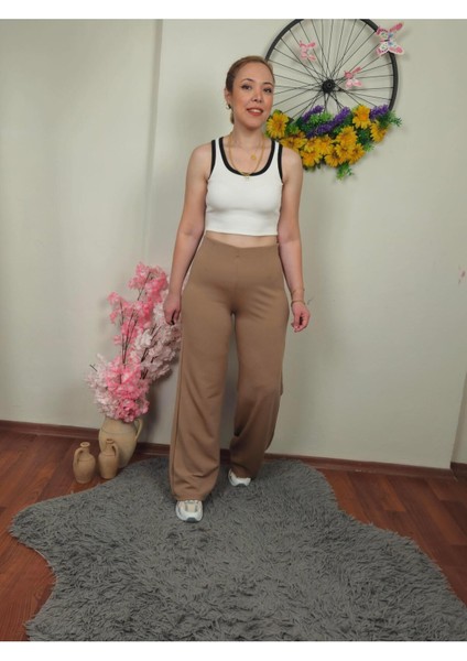 Krep Kumaş Camel Palazzo Pantolon modelleri
